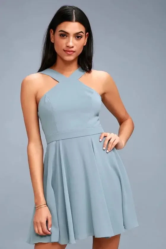 Women Sleeveless Backless Sexy Club Mini Dress 2024 Summer Party Strappy Back Zipper Solid Shift Halter Short Dresses