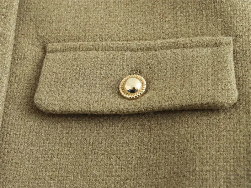 TRAF 2024 Cropped Tweed Jacket Woman Coat Button Long Sleeve Elegant Jackets For Women Short Coats Fashion New In Outerwears