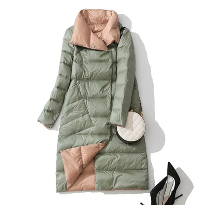 Fashionable White Duck Down New Double-sided Ultra Light Jacket for Women's Winter Slim Fit Single Breasted Warm Parka Coat