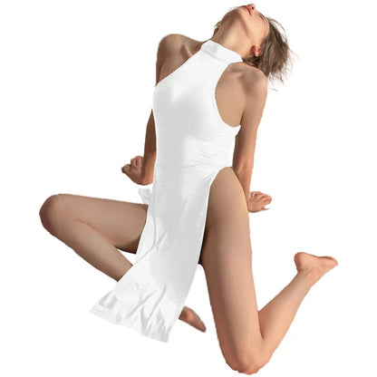 Fashion Sexy Side Slit Dress For Women Tight Fitting Wrap Hip Sleeveless Exotic Dresses Turtleneck Bodycon Black Street Clubwear
