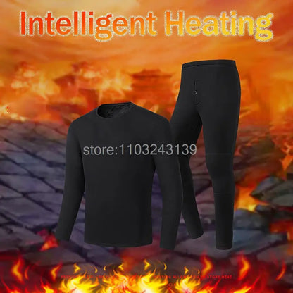 Winter Heated Thermal Underwear Men Heating Jacket Skiwear Heated Jacket Fleece Warm Top Pants USB Electric Heating Clothing