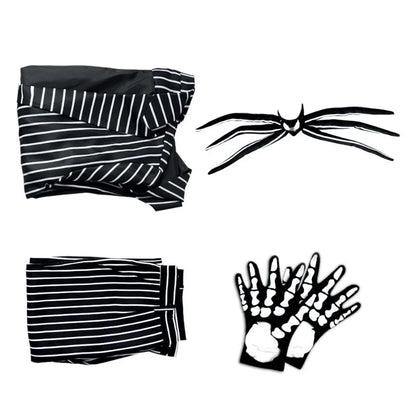 Christmas Eve Costume Jack on Skeleton Men's Women's Full Sally Black and White Stripes Cosplay Halloween