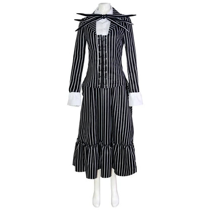 Christmas Eve Costume Jack on Skeleton Men's Women's Full Sally Black and White Stripes Cosplay Halloween