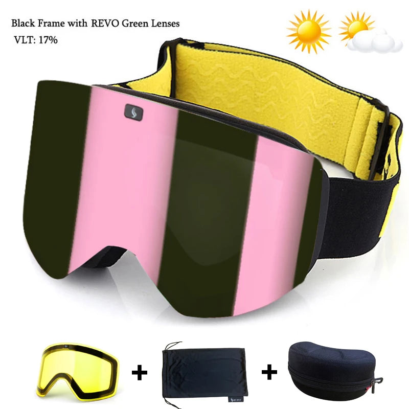 Ski Goggles with Magnetic Double Layer Yellow Lens Skiing Anti-fog UV400 Snowboard Goggles Men Women Ski Glasses Eyewear Set