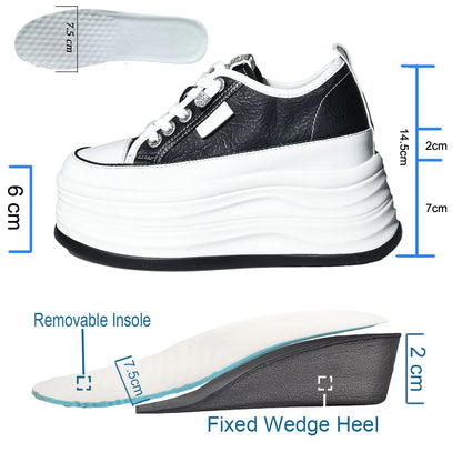 Fujin 9cm High Quality Microfiber Leather White Platform Sneakers for Women Wedge Heel Sneakers Shoes Comfy Casual Shoes Female