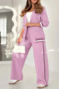 Pant Sets Women Wide Leg Pants Two Piece Set Button Coats Matching Sets Patchwork High Waist Elegant Trousers Pockets Sporty