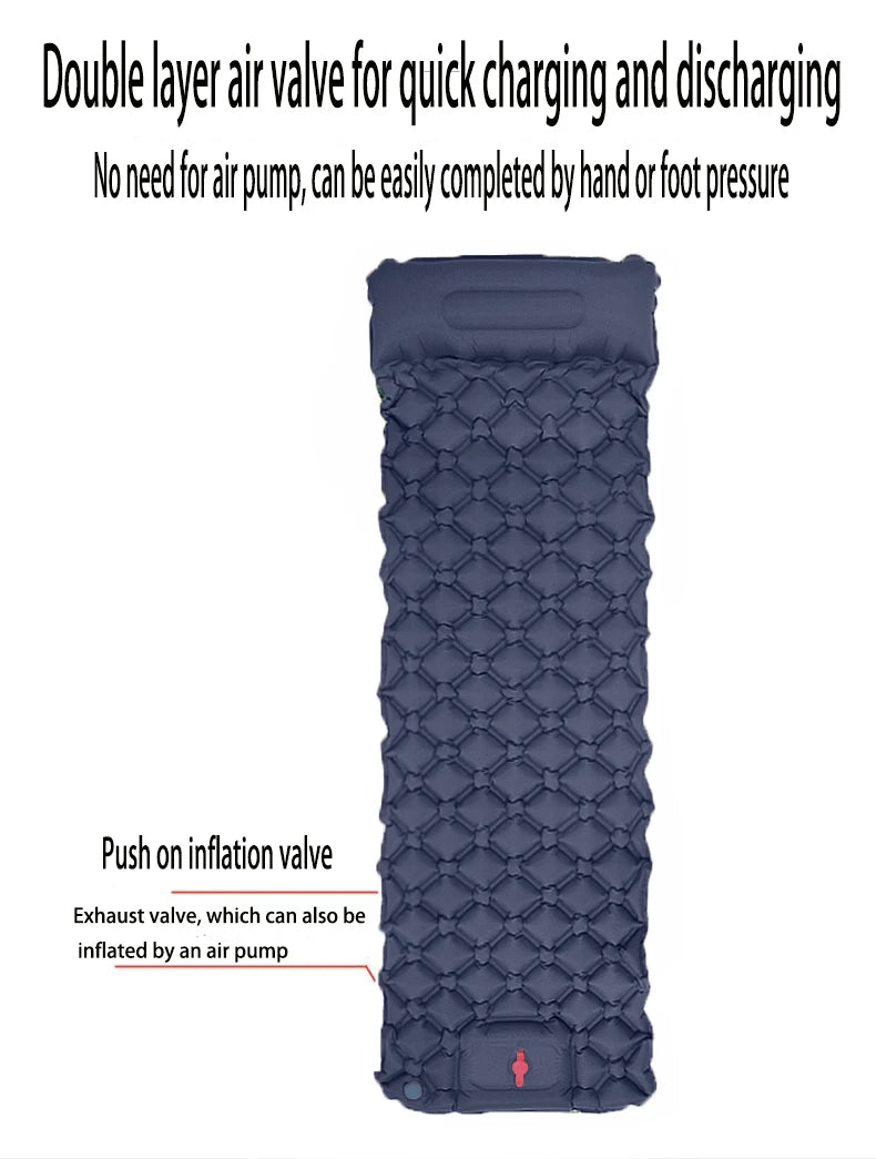 Outdoor Sleeping Pad Camping Inflatable Mattress Built-in Pump Ultralight Air Cushion Travel Mat With Headrest For Travel Hiking