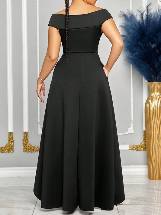 Off Shoulder Evening Dress Women Solid Maxi Long Dresses With Sleeves Wedding Bridesmaid Elegant Party Dresses 2025 Woman