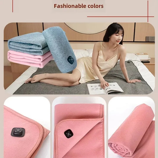 160*80cm 10W DC Heated Mat Plush Electric Blanket Single Mattress USB Type-C Interface Portable Washable Office Bedroom Outdoor