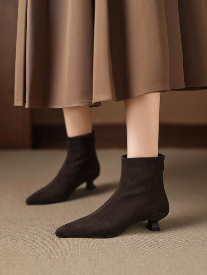 Plus Size 34-42 Genuine Leather Pointed Toe Med Heels Zipper Modern Boots Winter Autumn Shoes Concise Elegant Dress Ankle Boots