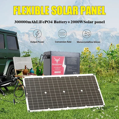 2000W Off-Grid Solar Complete Kit Power 100A Controller,110V 220V Inverter&10AH 30AH LiFePO4 Battery for Home/RV/Camping