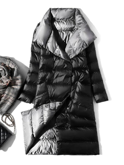 Fashionable White Duck Down New Double-sided Ultra Light Jacket for Women's Winter Slim Fit Single Breasted Warm Parka Coat