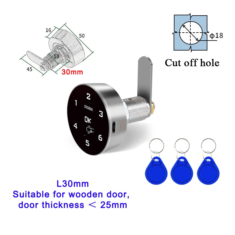 Zinc Alloy Touch Digital Password RFID IC Card Cabinet Drawer Lock Built-in Lithium Battery