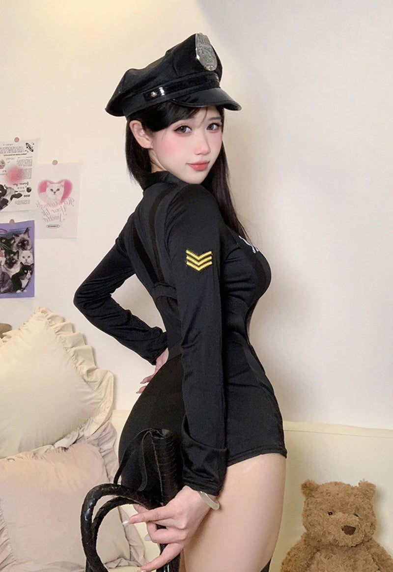 Sexy Policewoman Cop Uniform Bodysuit Blue Suit Police Officer Costume Woman Carnival Party Clubwear Halloween Cosplay Costumes