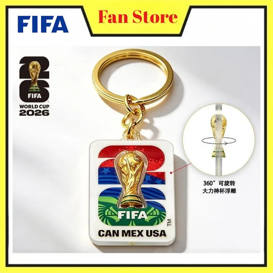 Official Licensed FIFA 2026 World Cup USA Canada Mexico 3D Rotatable Golden Trophy Three Nations Keychain Souvenir Pendant
