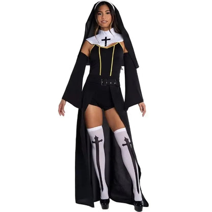 Fashion Sexy Halloween Nun Cosplay Costume Ladies Stage Costume Vampire Nun Costume Suits Carnival Maria Women Polyester Sets