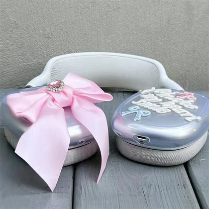 Cute Girl Pink Silk Bow Soft Headphone Earphone Case Cover Protector For Apple Airpods Max