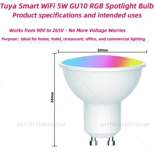 （TUYA） GU10 Spotlights 1/2/4-Pack, Smart WiFi RGB Light for Home Decor, Adjustable Color Temperature, High CRI 90+