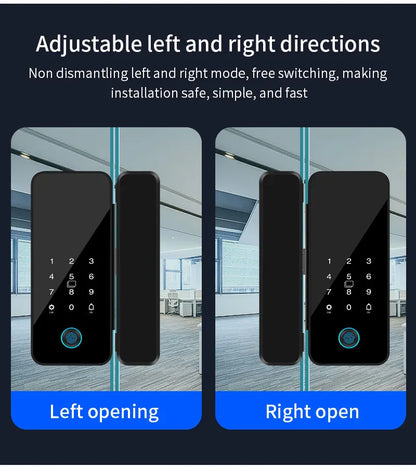Tuya APP Glass Door Fingerprint Lock Bluetooth Smart Biometric Electronic Office Glass Door Lock 13.56Mhz RFID IC Keyless Unlock