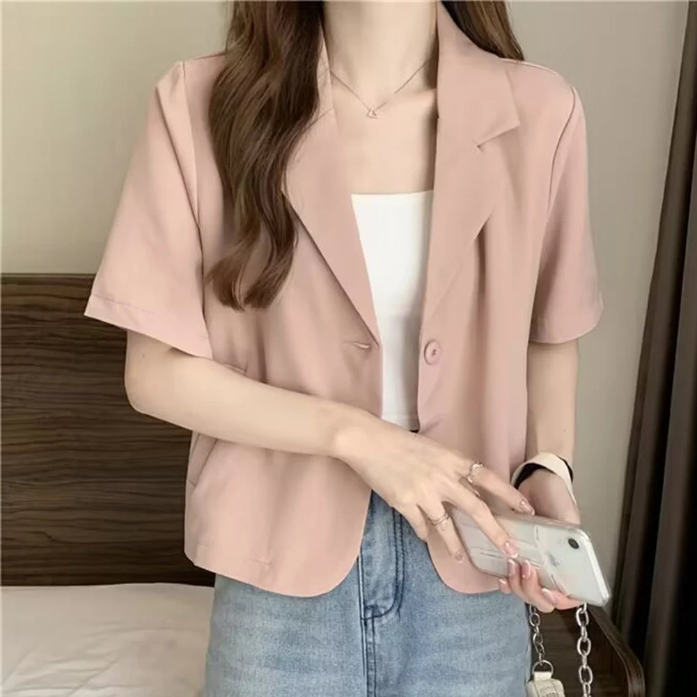 Summer Blazers Women Simple Leisure Loose Korean Style Youth Single Breasted Ladies Temperament Simple Fashion Classic