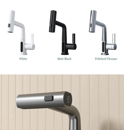 Waterfall Temperature Digital Display Basin Faucet Lift Up Down Stream Sprayer Hot Cold Water Sink Mixer Wash Tap For Bathroom