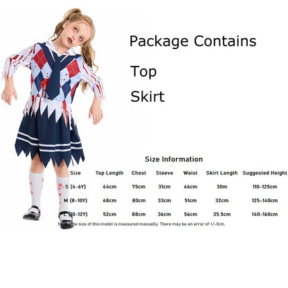 Girls Zombie School Costume Uniform Child Vampire Costume Outfits Scary Halloween Costume for Kids Zombie School Boy Outfits