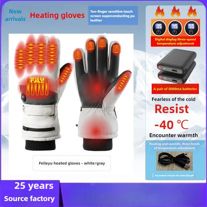 Smart Heated Ski Gloves USB Recharge 3-Heat Carbon Fiber Waterproof Touchscreen LED Digital Temp Winter Snowboard Cycling