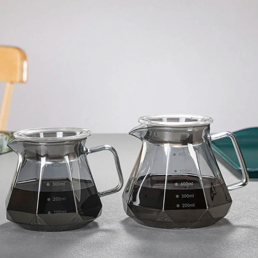 Leeseph Espresso Glass Carafe Coffee Pot, Pour Over Coffee Filter Kettle - 400ml 600ml Diamond Glass Coffee Sharing Pot