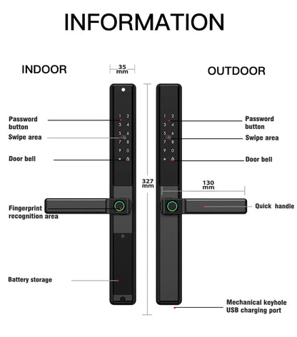 Waterproof Sliding Door Smart Lock Tuya WiFi Fingerprint Digital Code RFID Card Anti-Lock Aluminum Double-Side Electronic Lock