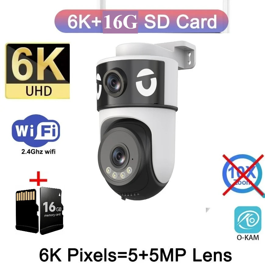 Outdoor 10K WiFi6 Camera 20MP 10X Optics Zoom Three Screen Four Len PTZ Automatic Tracking 6K Dual Lens Waterproof Security CCTV