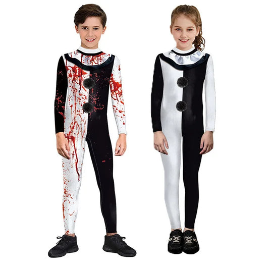 Terrifier Clown Cos Costume Boy Girls Halloween Scary Jumpsuits Carnival Party Bodysuit Kids Horror Stage Performances Outfit