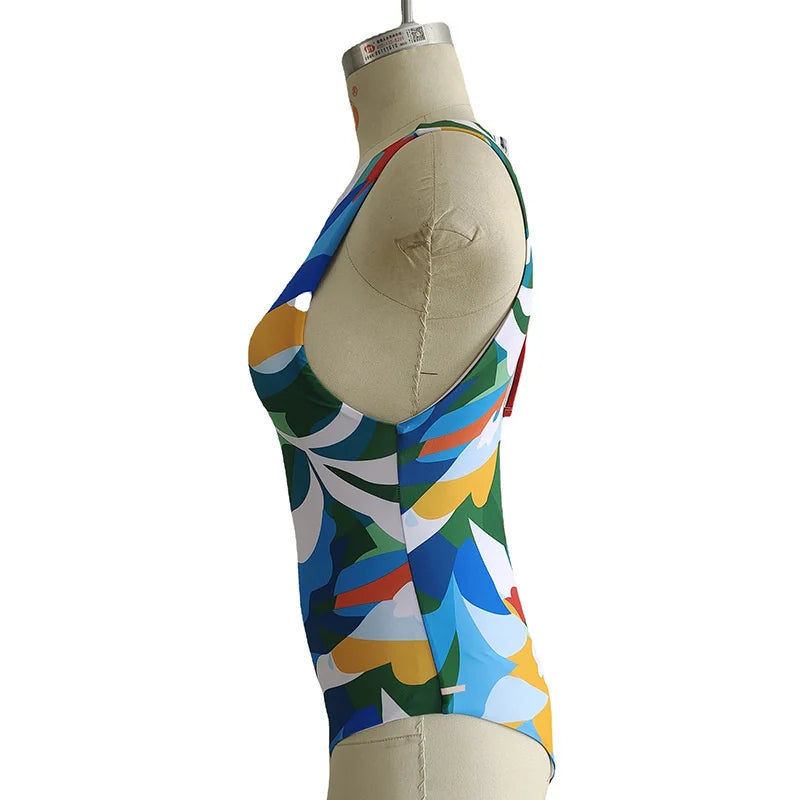 2023 Summer Conservative Tropical Plant Printing Bikini One-piece Swimsuit Beach Bikini Mini Micro Hot