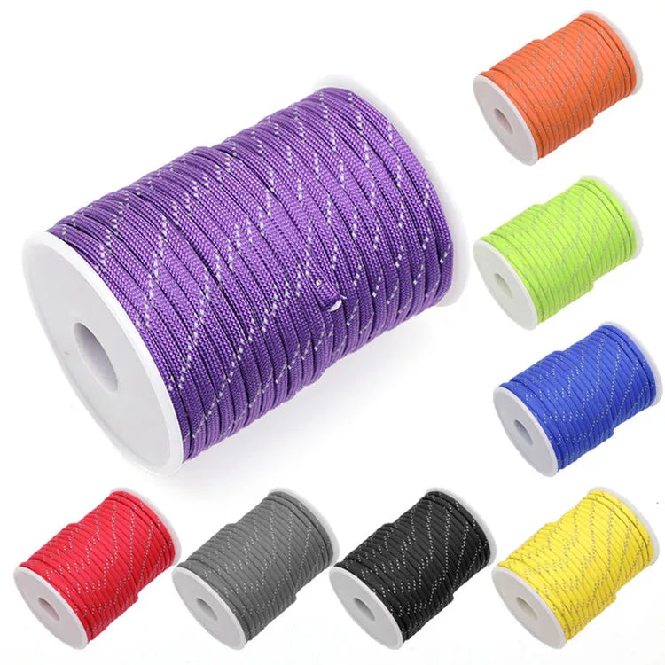 Reflective Paracord Rope, Military, 7 Strand, 4mm, 550 Tactical Parachute Cord, Camping Tent, Lanyard, DIY Bracelet Weaving Rope
