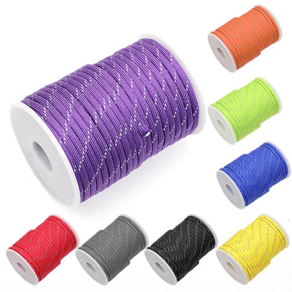 Reflective Paracord Rope, Military, 7 Strand, 4mm, 550 Tactical Parachute Cord, Camping Tent, Lanyard, DIY Bracelet Weaving Rope