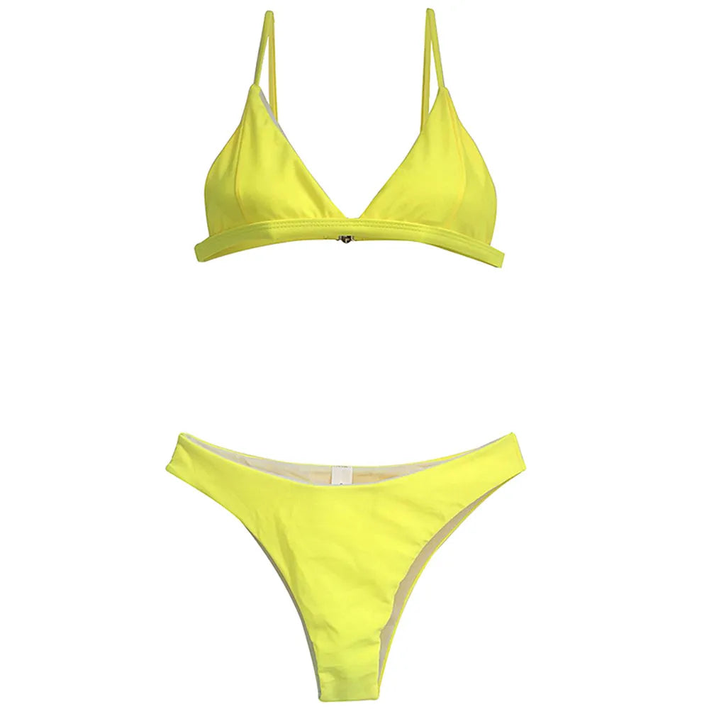 Summer Solid Beach Swimsuit Swimsuits for Women Sexy Halter Swimwear Swimsuit Thong Female Bikini Sets Orange Pink Yellow