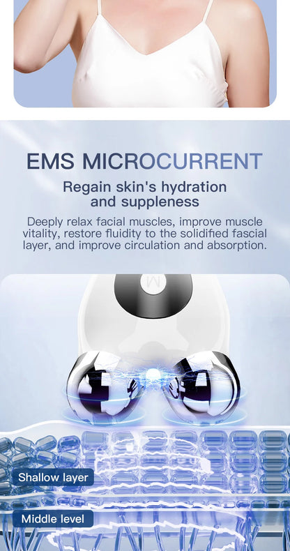 Portable Electric V-Face Lift Roller Massager EMS Microcurrent Sonic Vibration Facial Lifting Skin Tighten Massage Beauty Device