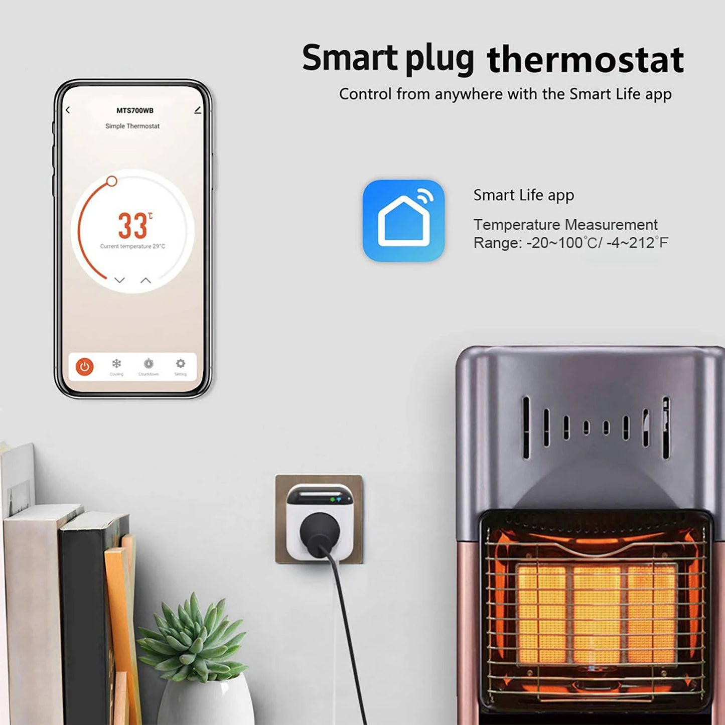 Smart Thermostat Socket 10A Programmable Timed Mini Wifi Temperature Control Socket APP Control Voice Control for Tuya
