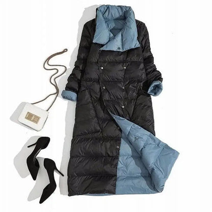 Fashionable White Duck Down New Double-sided Ultra Light Jacket for Women's Winter Slim Fit Single Breasted Warm Parka Coat