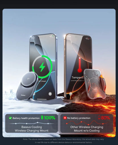 Baseus Qi2 15W Car Magnetic Wireless Charger For iPhone 16 15 14 Fast Charging For Samsung Xiaomi Car Phone Holder Cooling Fan