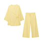 RAFZNB Wide Leg Pants Sets 2 Pieces Women Fashion Lace Up Kimono Tops Women's Suit Two Piece Set Spring Women Outfit