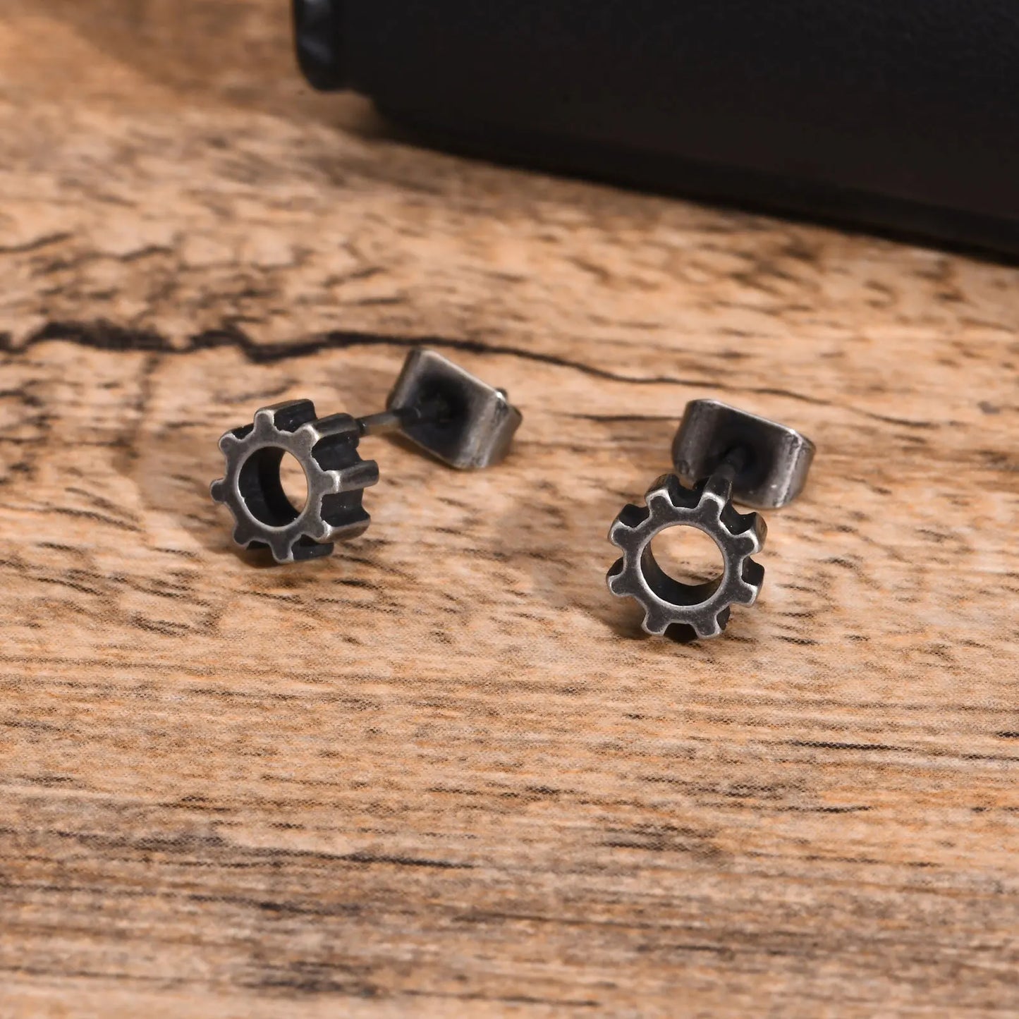 Retro Grey Stud Earrings for Men Boys,Anti Allergy Stainless Steel Ear Studs,Rock Punk Jewelry Anniversary Birthday Gifts