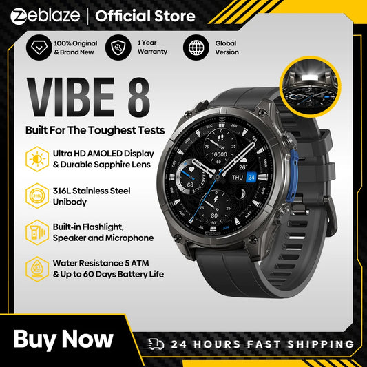 NEW 2025 Zeblaze VIBE 8 Voice Call Smart Watch 1.43" AMOLED Display Heart Rate Blood Pressure Multi-Sport Modes Smart Watch