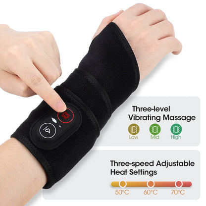 Red Light Therapy Wrist Protector 660nm 850nm LED Infrared Heating Pad Wrist Wrap 3 Levels Vibration Hand Massager Brace