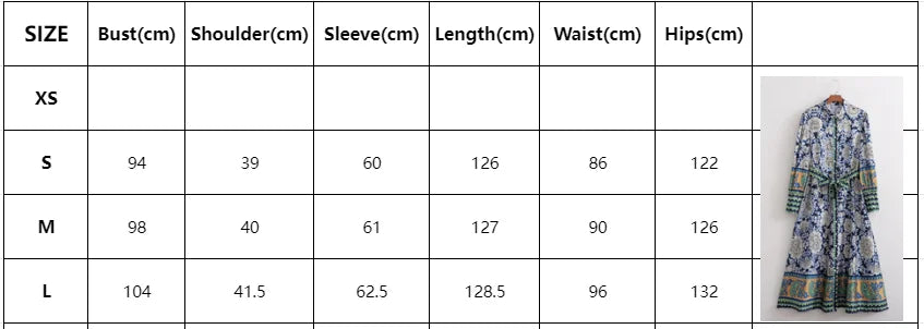 Woman Casual Blue Long Print Shirt Dresses 2025 Spring Female High Waisted Sashes Dress Ladies Long Sleeve Button Dresses