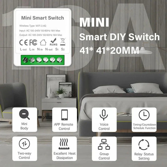 16A/20A Wifi Smart Switch DIY Smart Home Light Switches Module 2 Way Control Work with Tuya Smart Life Alexa Google Home Switch