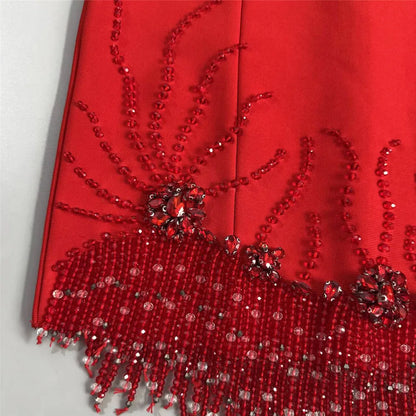 Women Sexy Sleeveless Bandage Dress Fashion Beading Tassel Clothes Club Party Bodycon Dresses