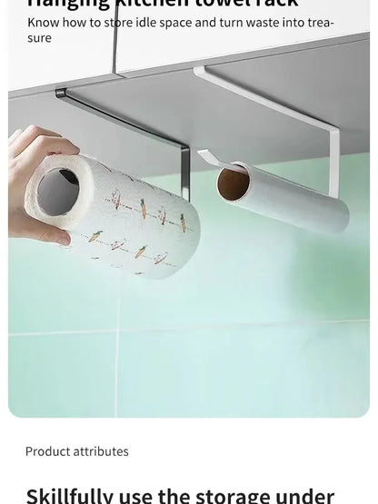 Paper Roll Holder Towel Rack Cling Film Storage Rack Bathroom No Punching Storage Rack Hanging Shelf Kitchen Tissue Accessories