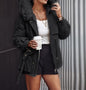 Quilted Jacket Woman Autumn Winter Faux Fur Lantern Sleeve Hooded Casual Plain Long Sleeve Pocket Zipper Cargo Parka Coat
