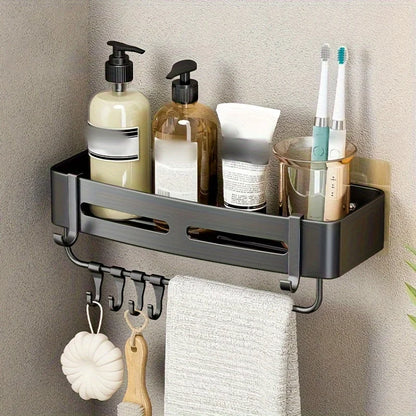 1pc Non-Drill Aluminum Bathroom Storage Rack - Wall-Mounted Corner Shelf for Shampoo, Makeup, and Accessories