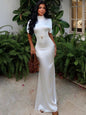 Blifanbo Turtleneck Elegant Maxi Dress Women Bodycon High Waist Robe Short Sleeve Patchwork Fashion Sexy Club Party Long Dress